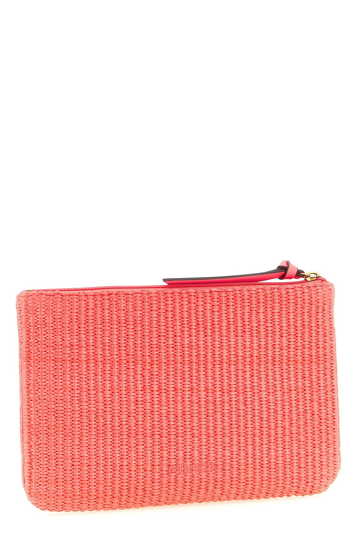 PINKO OS braided raffia-effect fabric clutch bag