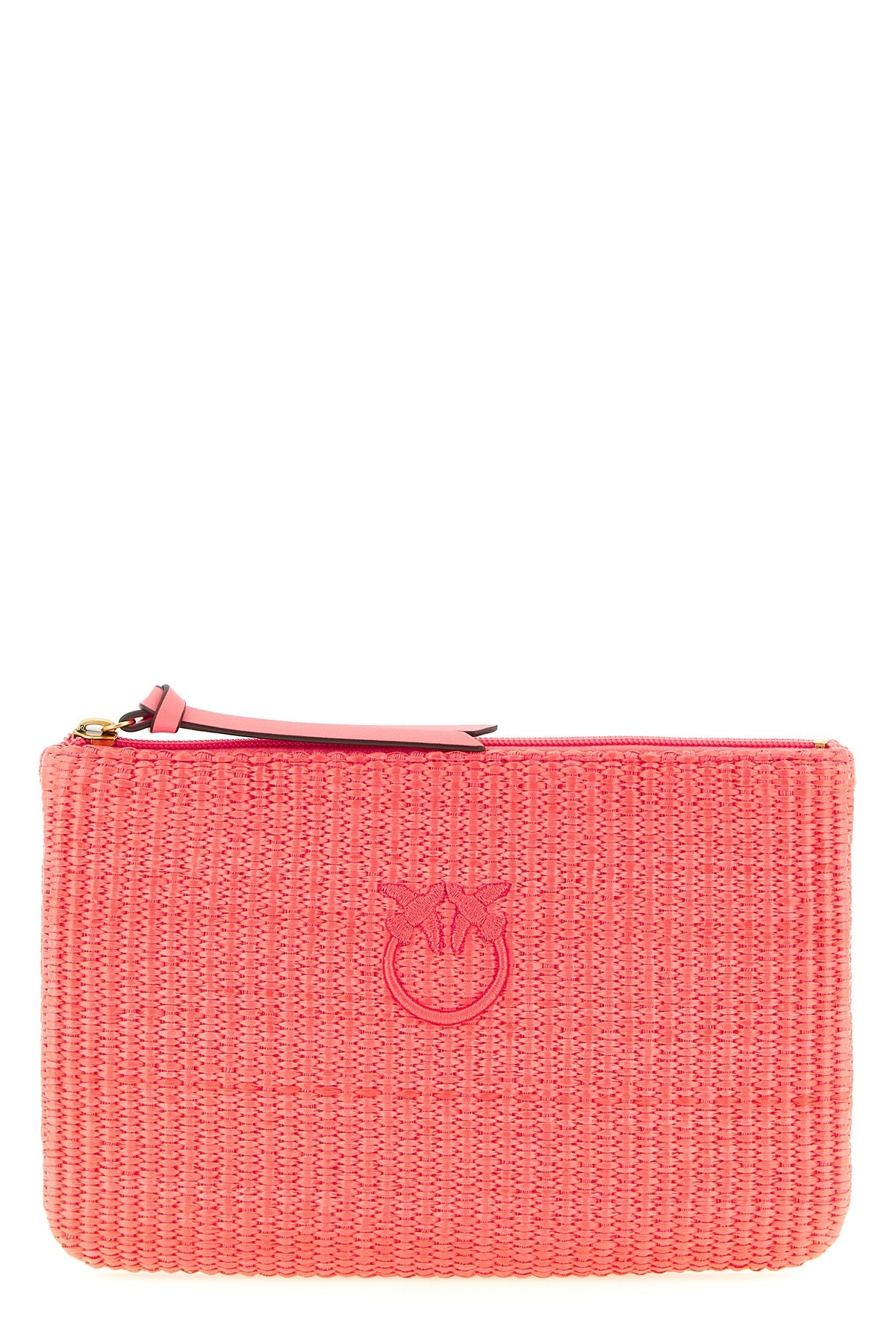 PINKO OS braided raffia-effect fabric clutch bag
