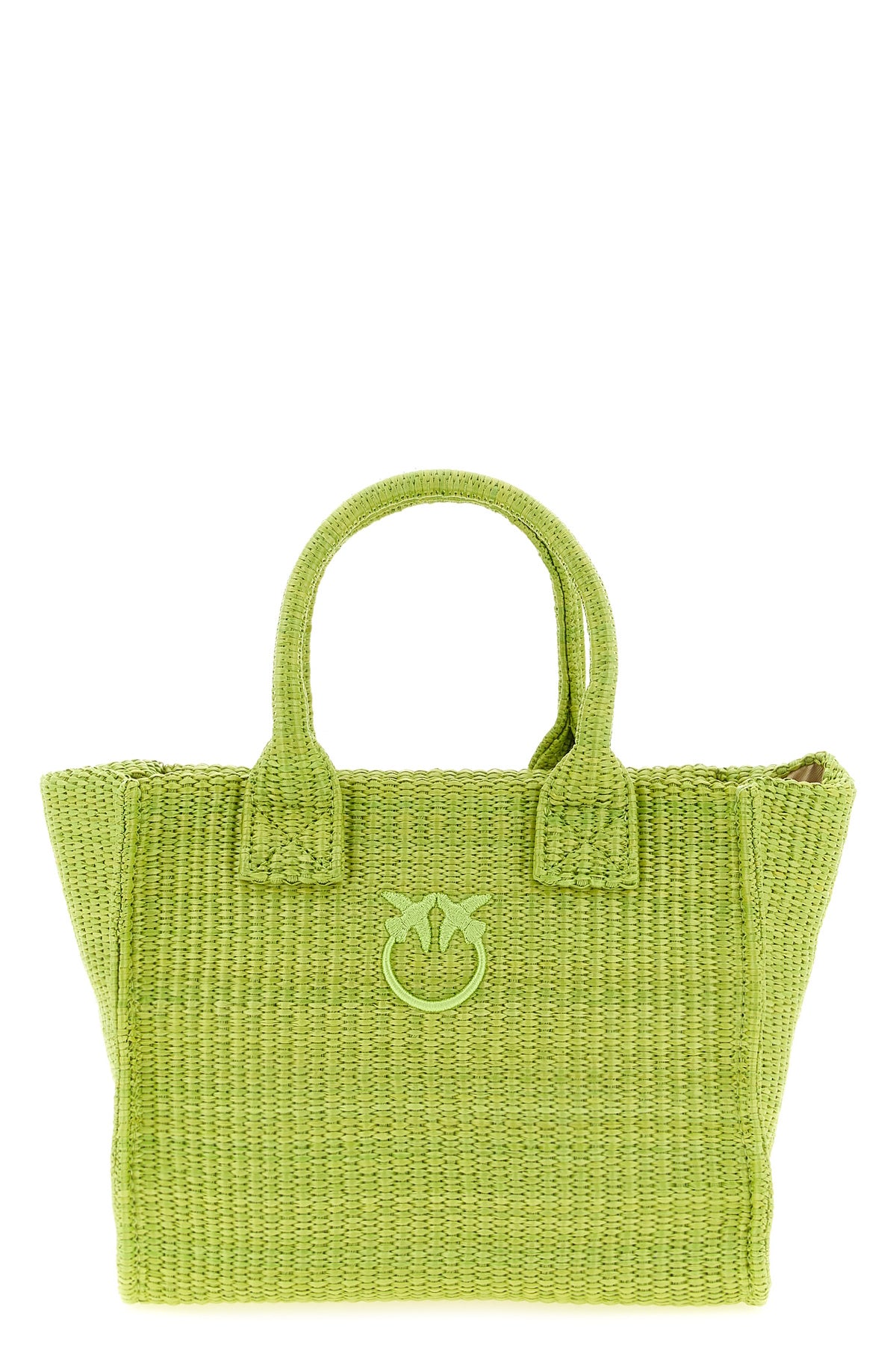 PINKO OS beach mini shopping bag in woven raffia