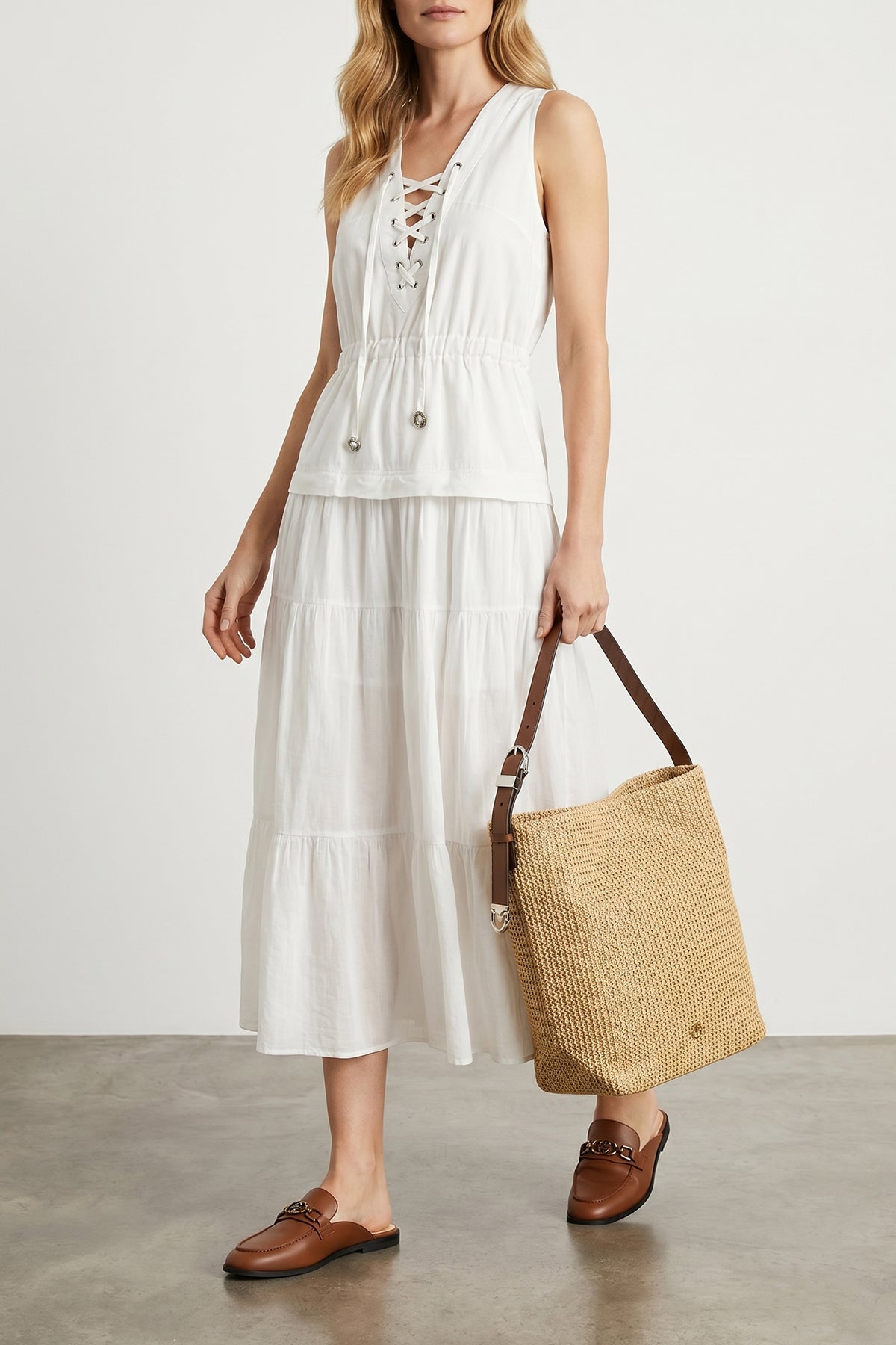 PINKO OS raged raffia bucket