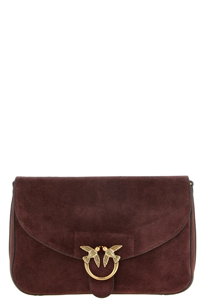 the pinko love satchel medium shoulder bag in burgundy suede stands out for it