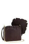 the pinko flower pouch stands out for a soft and curled silhouette
