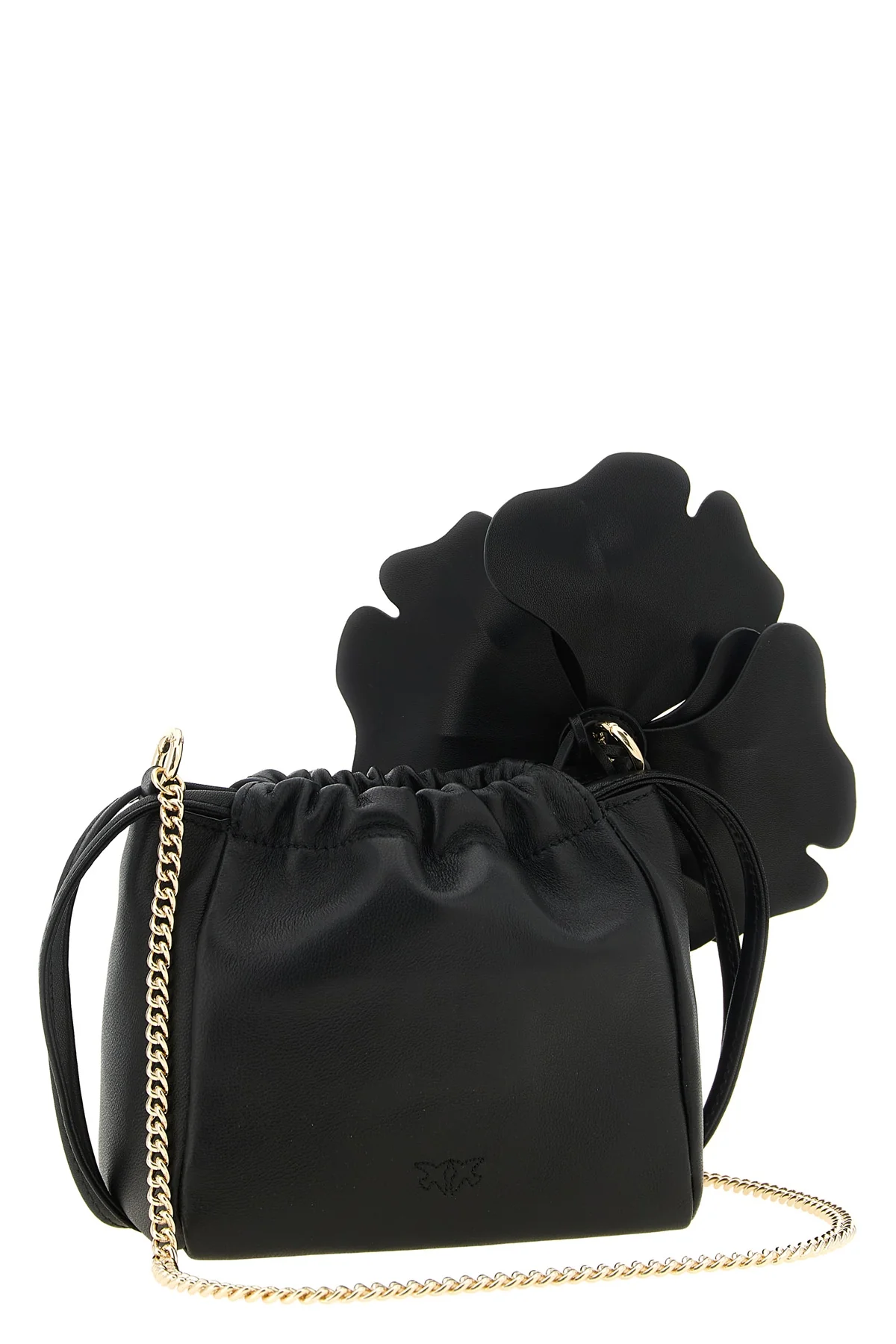 the pouch pinko flower is made of soft black sheep nappa leather