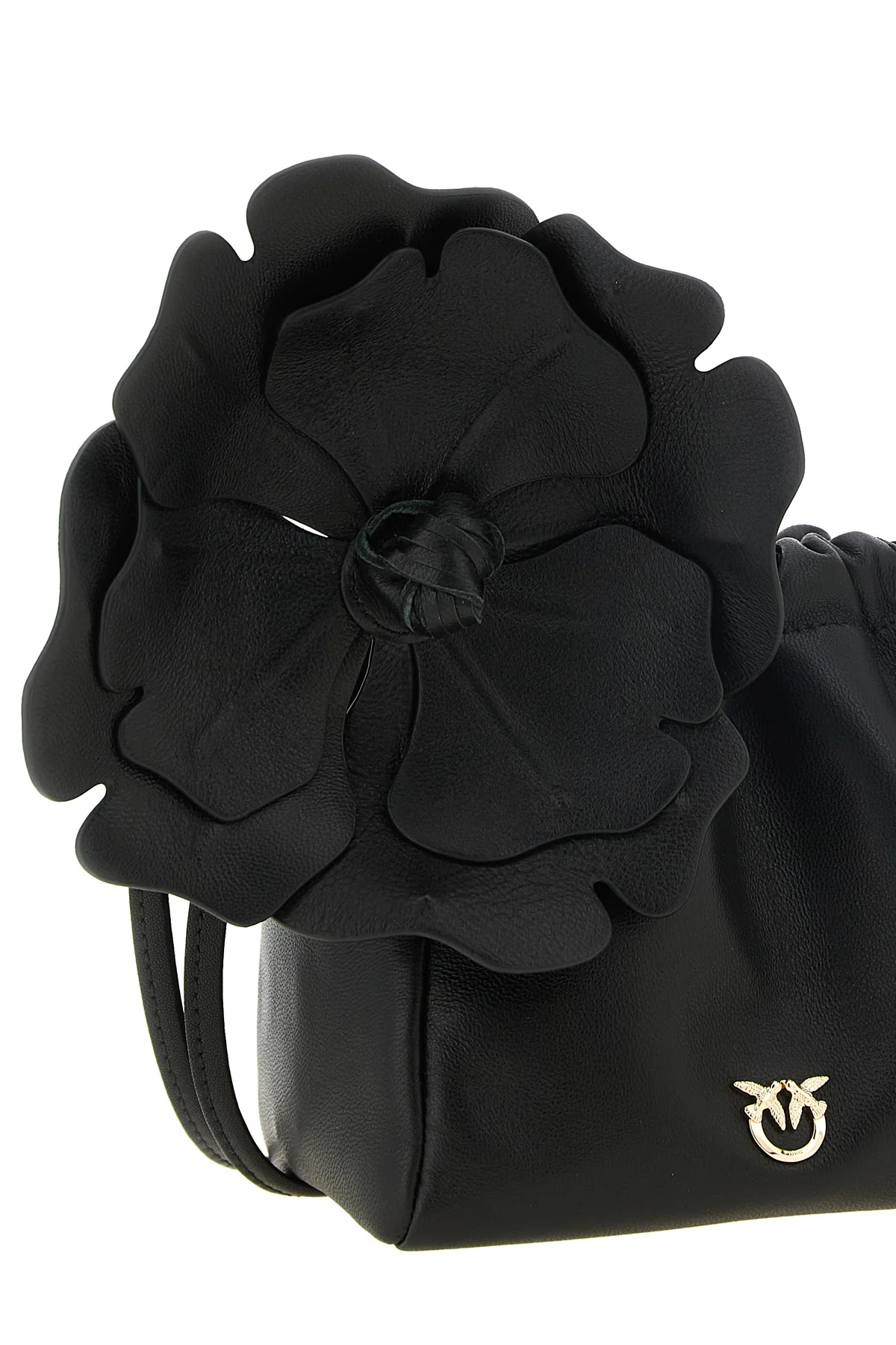 the pouch pinko flower is made of soft black sheep nappa leather