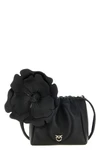 the pouch pinko flower is made of soft black sheep nappa leather