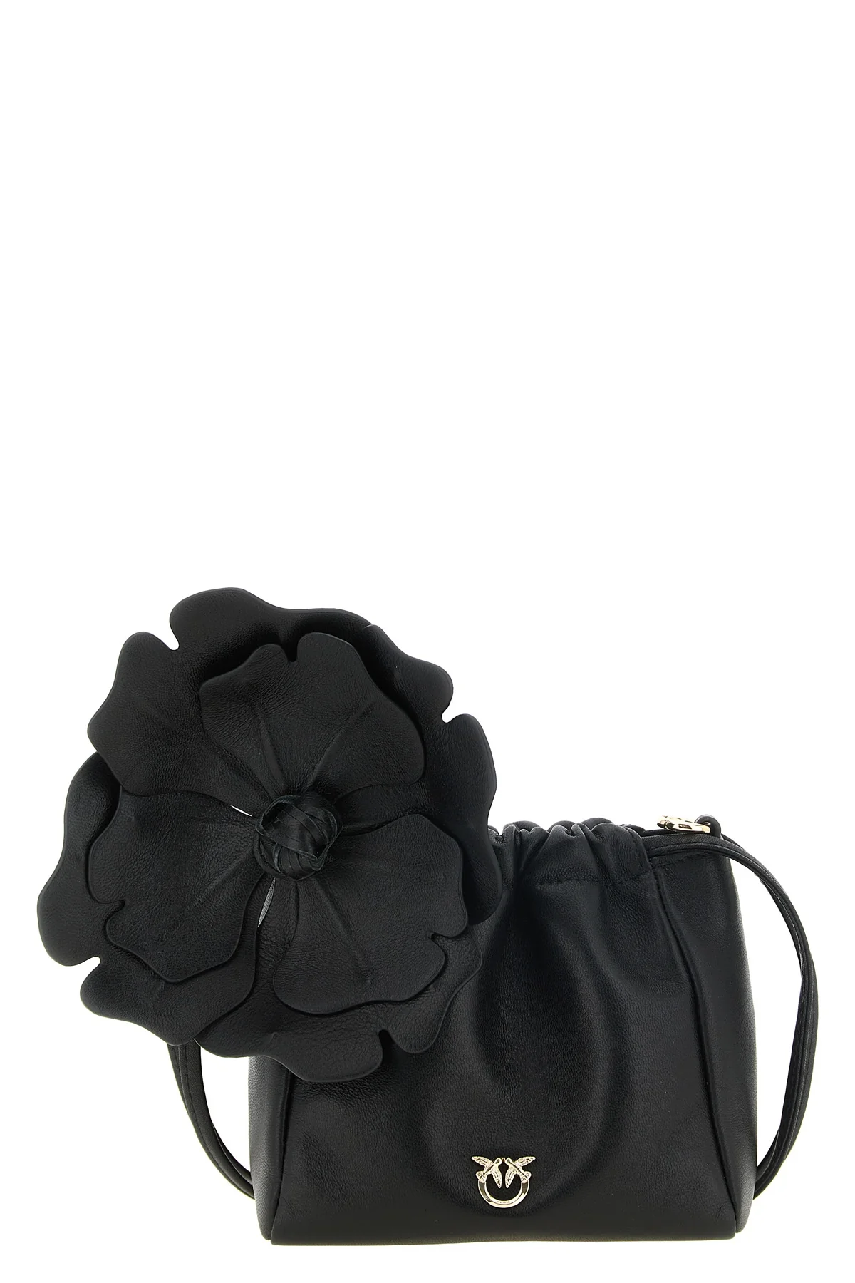 the pouch pinko flower is made of soft black sheep nappa leather