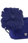 the pinko flower cobalt blue suede pouch is distinguished by a soft and unstru
