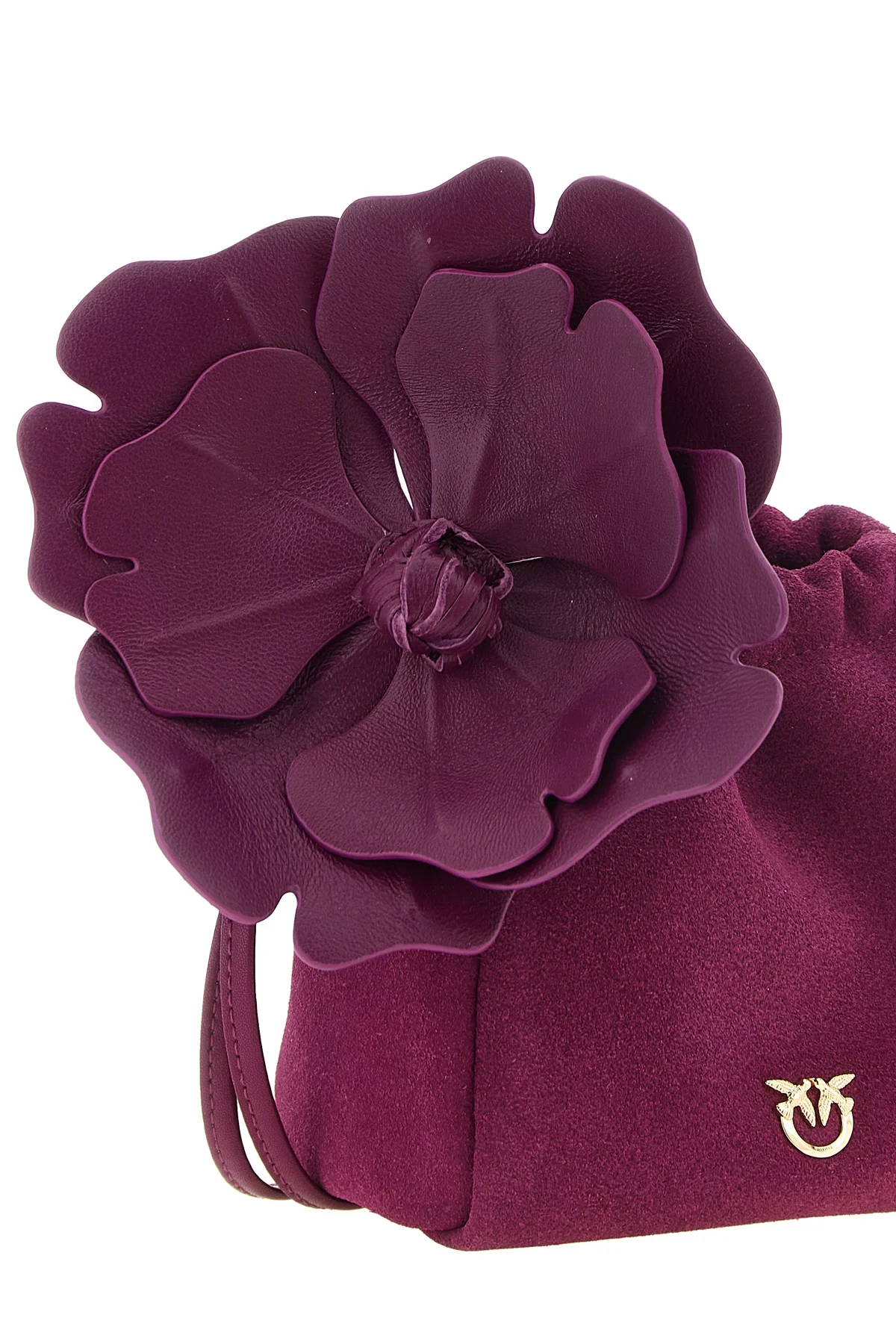 the pinko flower pouch defines a destructured bucket silhouette