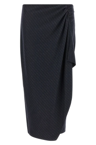 the long pinko capena skirt redefines the codes of tailoring through an asymme