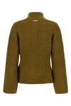 the pinko pispiglio cardigan in olive green wool blend stands out for its half