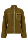 the pinko pispiglio cardigan in olive green wool blend stands out for its half