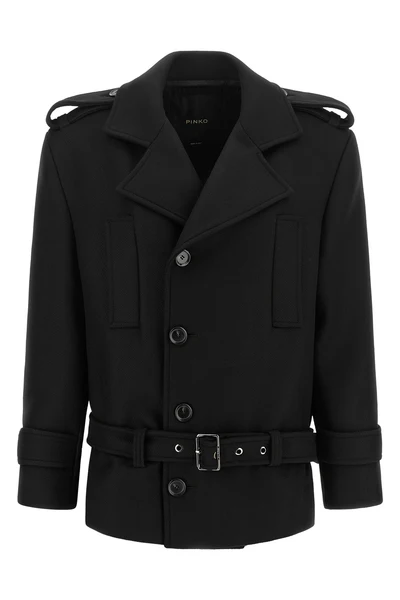 the pinko tornado short coat redefines the codes of outerwear through a rigorous