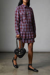 marta mini dress in check print linen