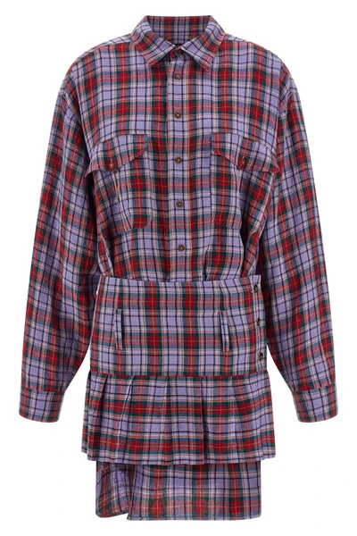 marta mini dress in check print linen