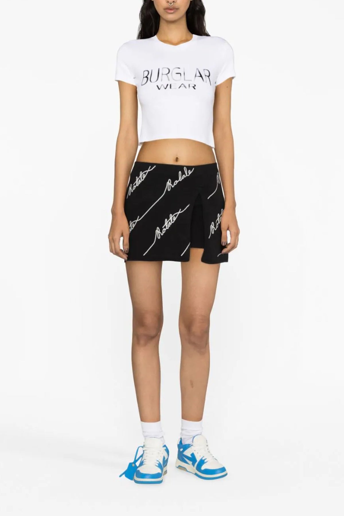 ROTATE BIRGER CHRISTENSEN 38 sequin logo mini cotton blend knit skort