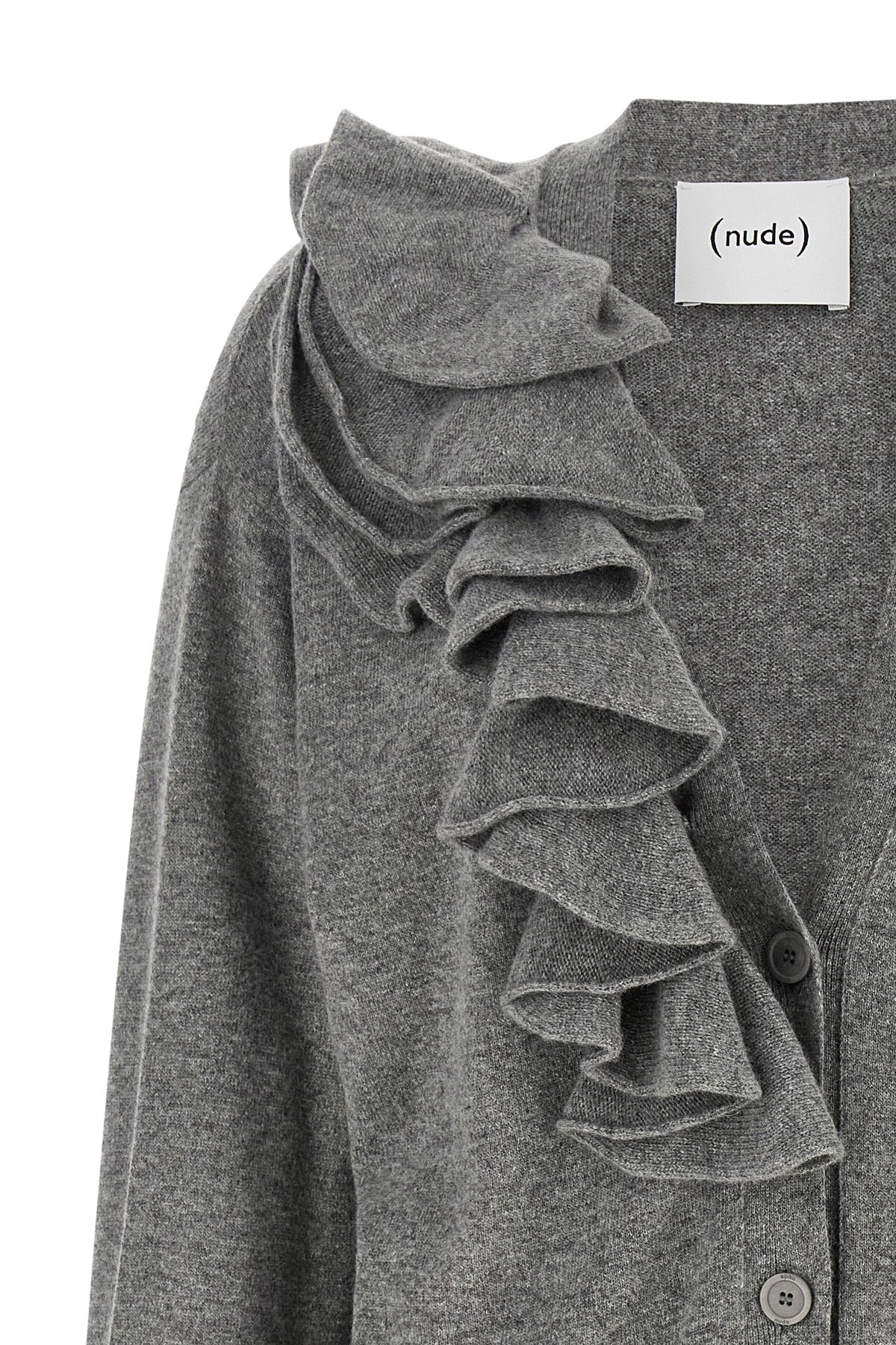 the nude cardigan in a fine grey wool and cashmere blend is distinguished by an