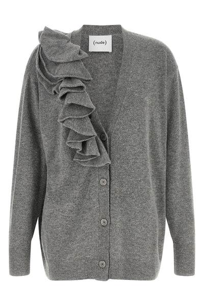 the nude cardigan in a fine grey wool and cashmere blend is distinguished by an