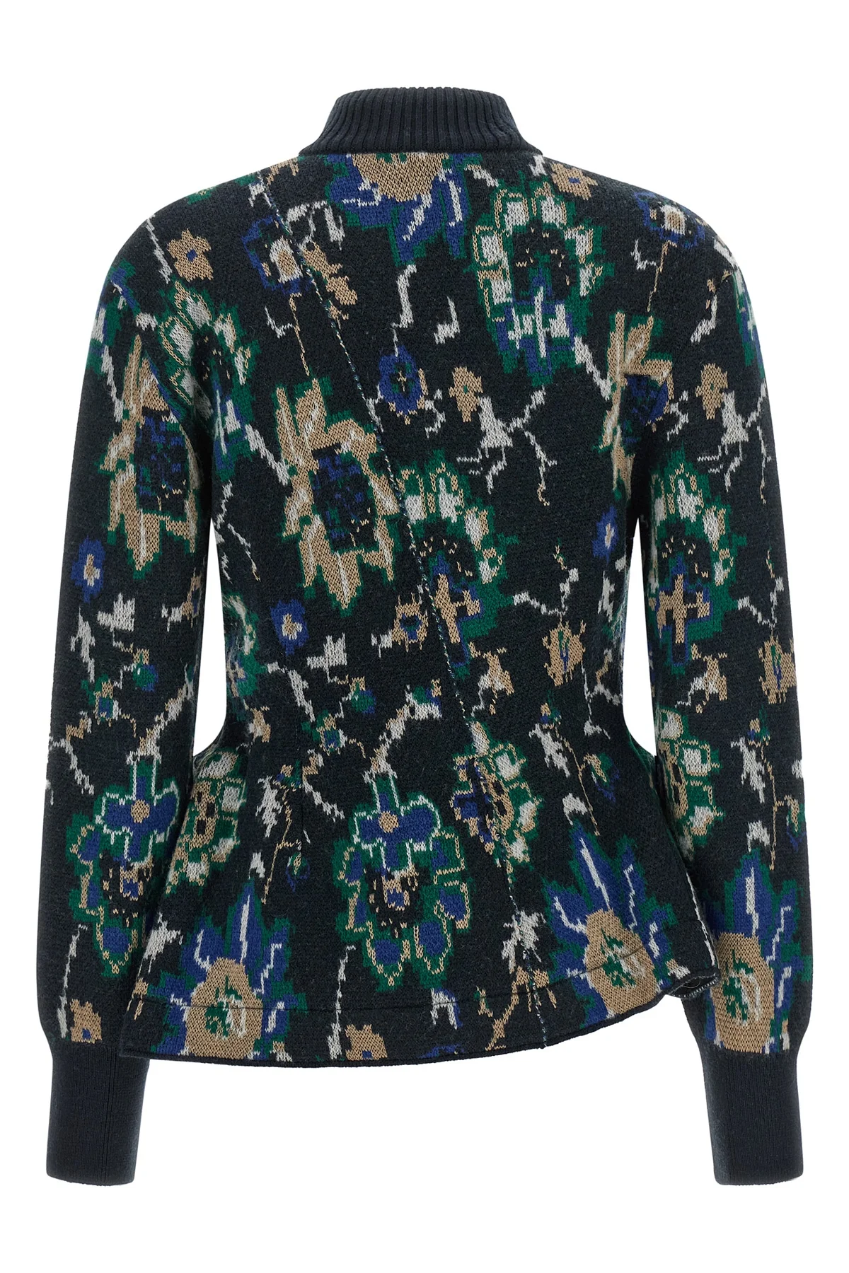 the jacquard knit nude cardigan is distinguished by a sartorial construction