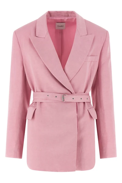 double-breasted blazer in linen and tencel blend