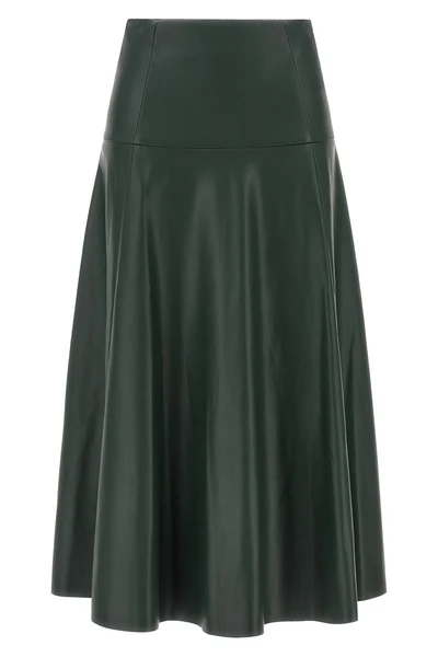 the nude midi skirt redefines the codes of contemporary elegance through a flare