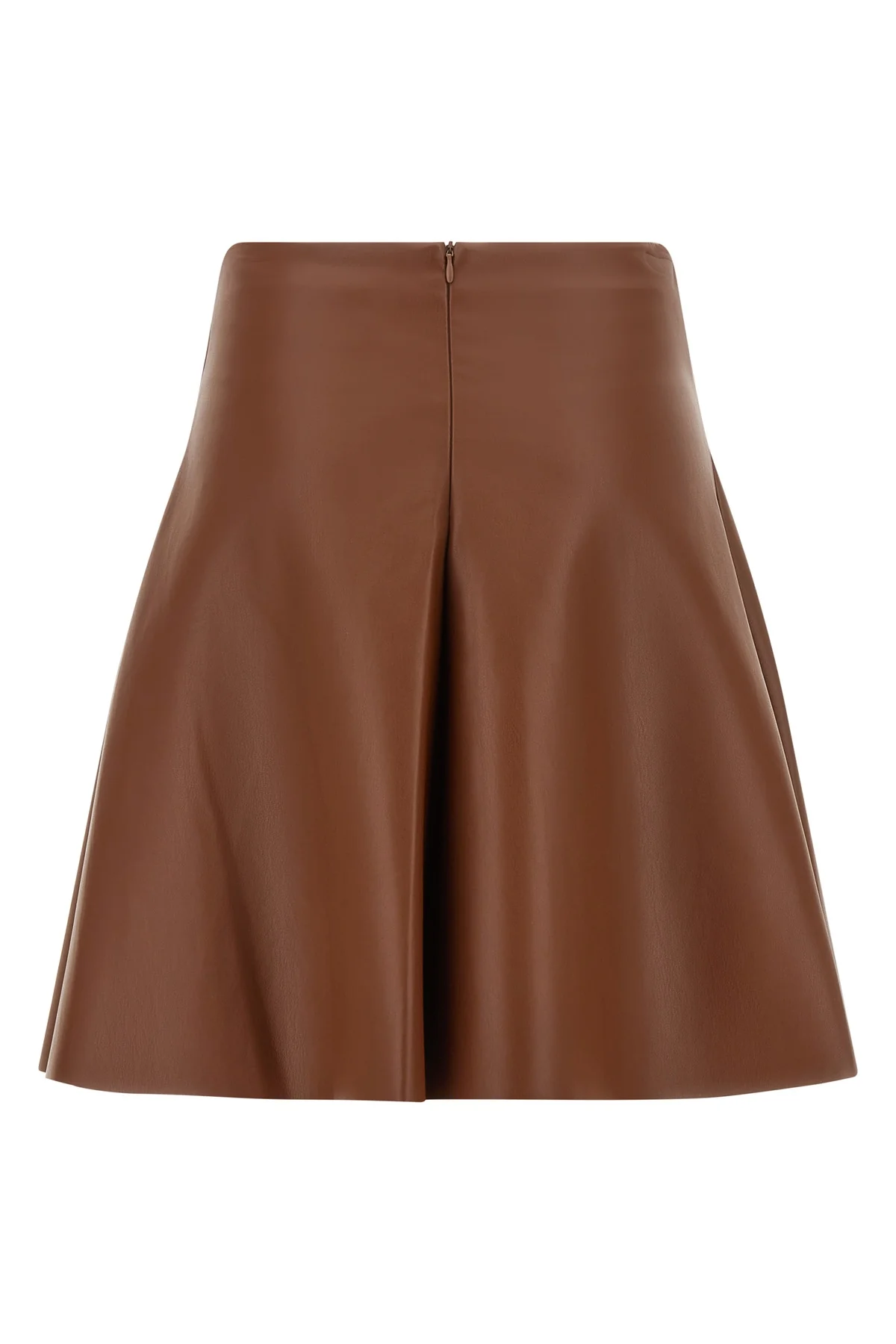 the nude mini skirt defines a flared silhouette