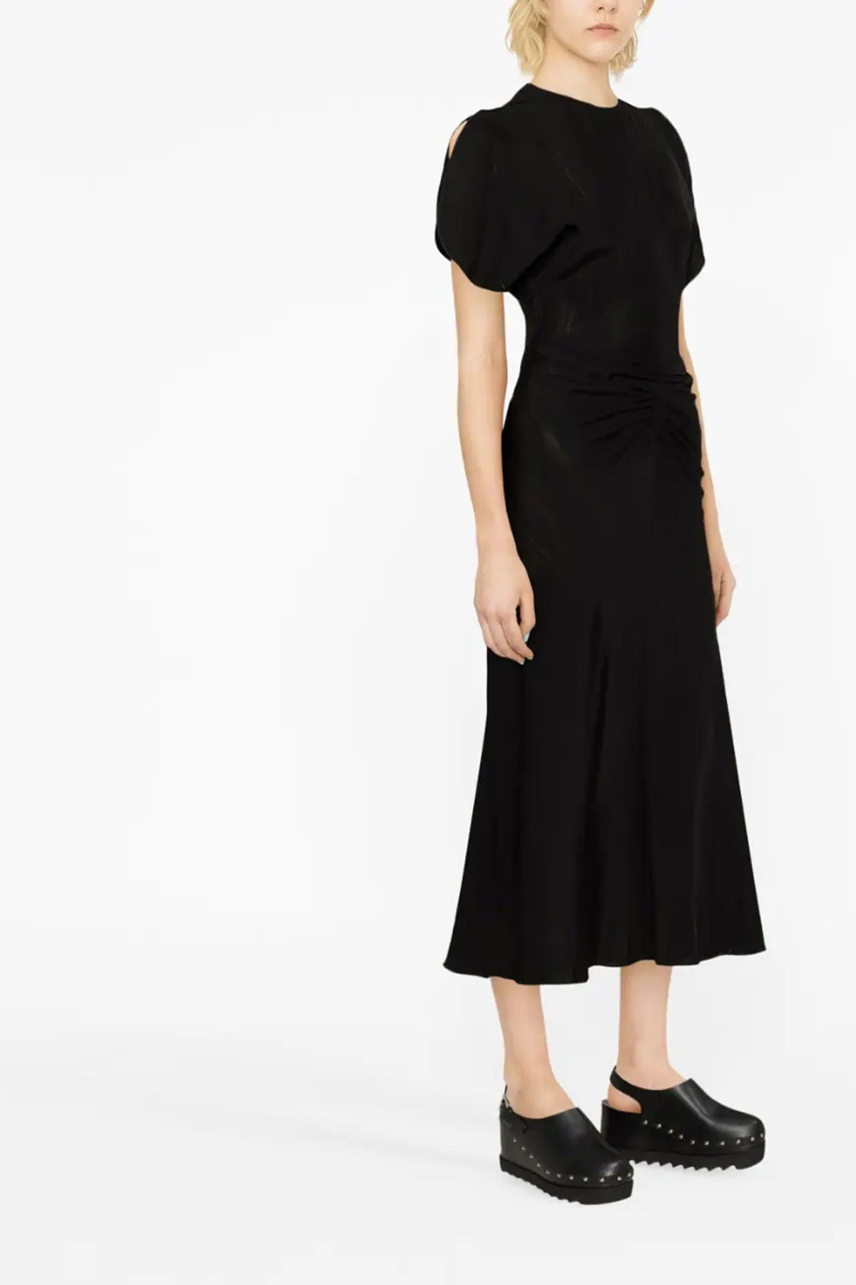 VICTORIA BECKHAM 8 gathered waist midi dress in fluid cady fabric tightened at the waist