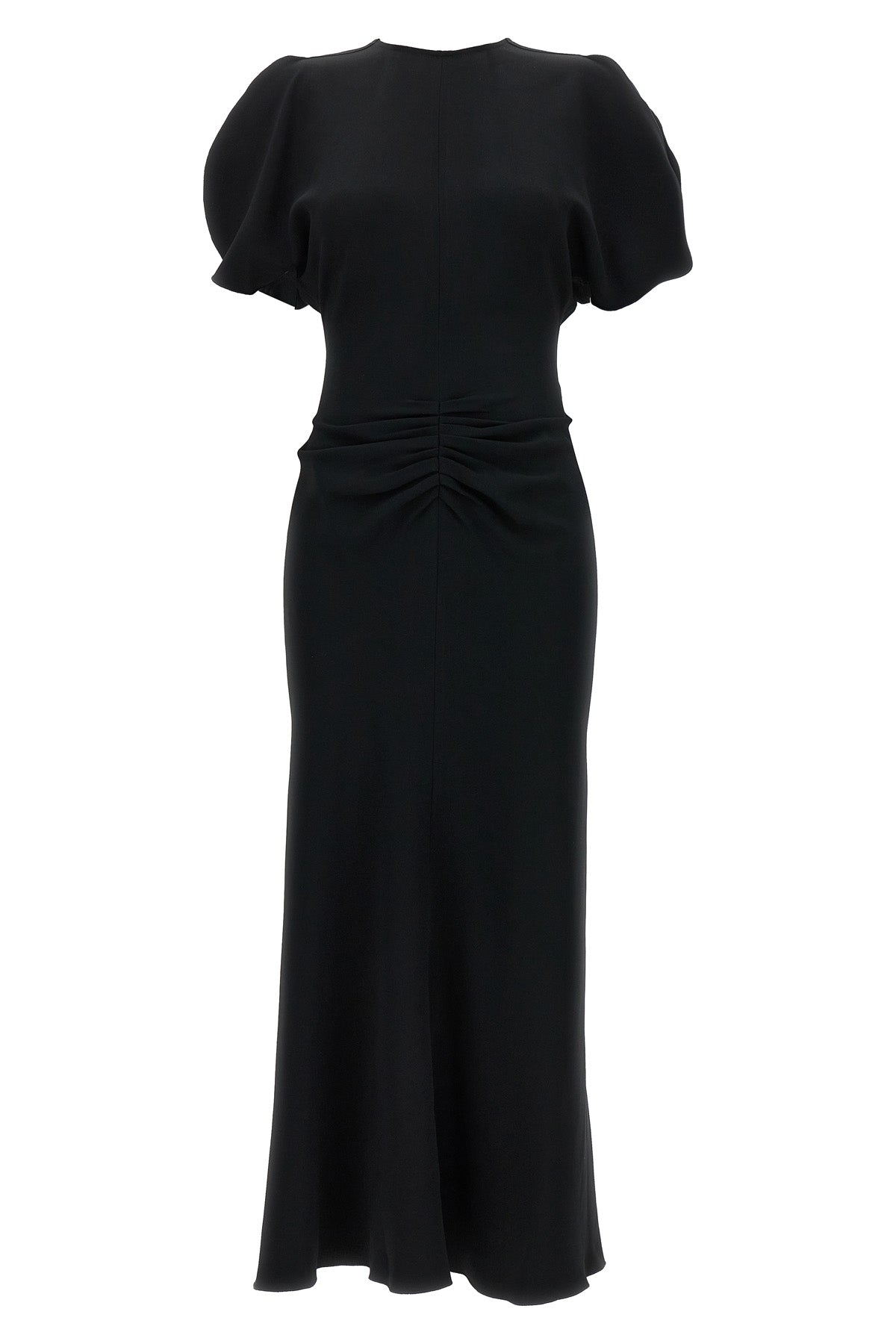 VICTORIA BECKHAM 8 gathered waist midi dress in fluid cady fabric tightened at the waist