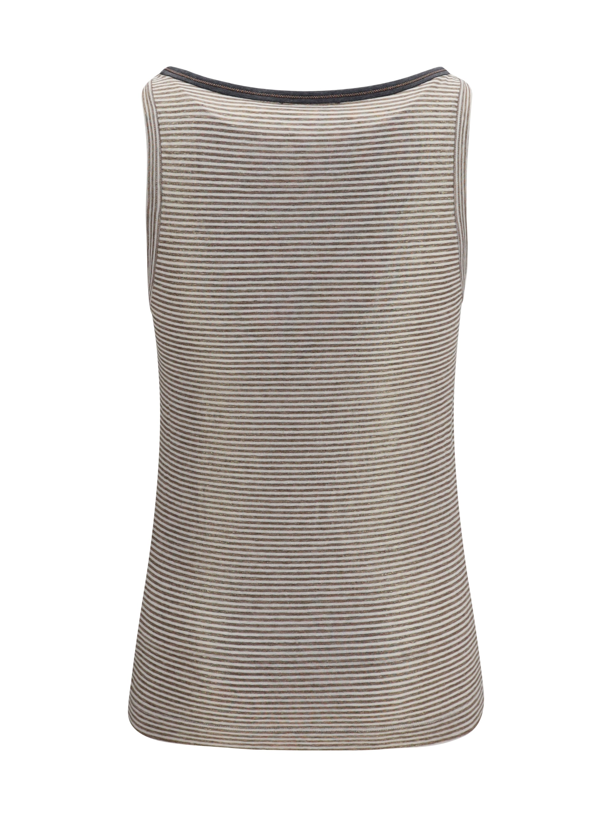 BRUNELLO CUCINELLI L striped linen lamé jersey tank top with glossy finishes