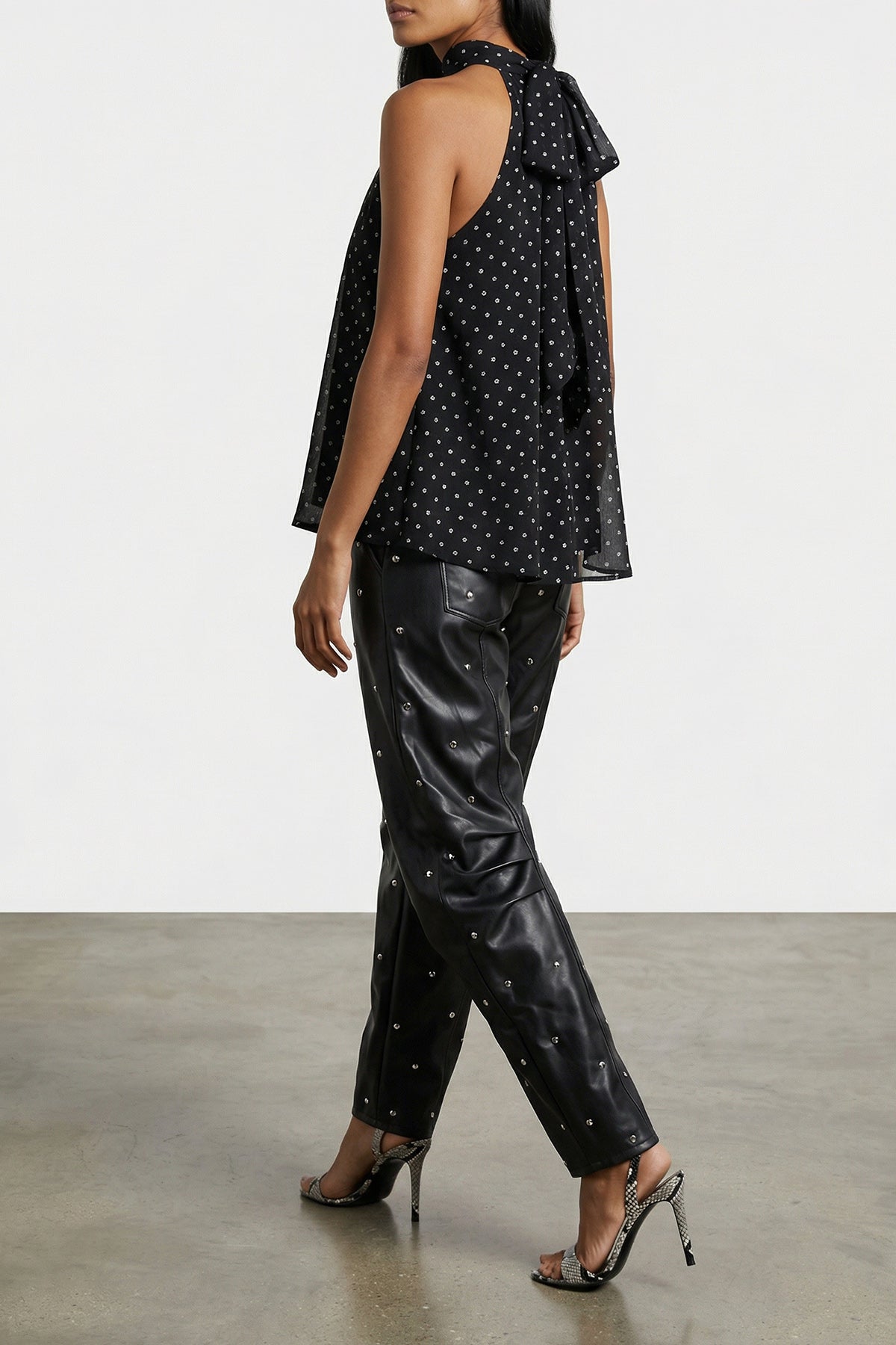 ROTATE BIRGER CHRISTENSEN 34 halterneck bow top in semi-transparent multi-layer fabric