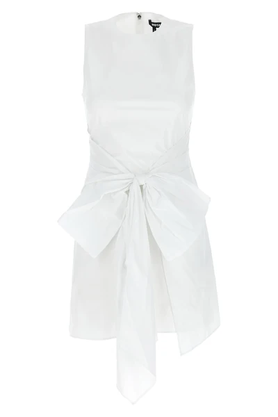 sleeveless w/bow mini dress in cotton poplin