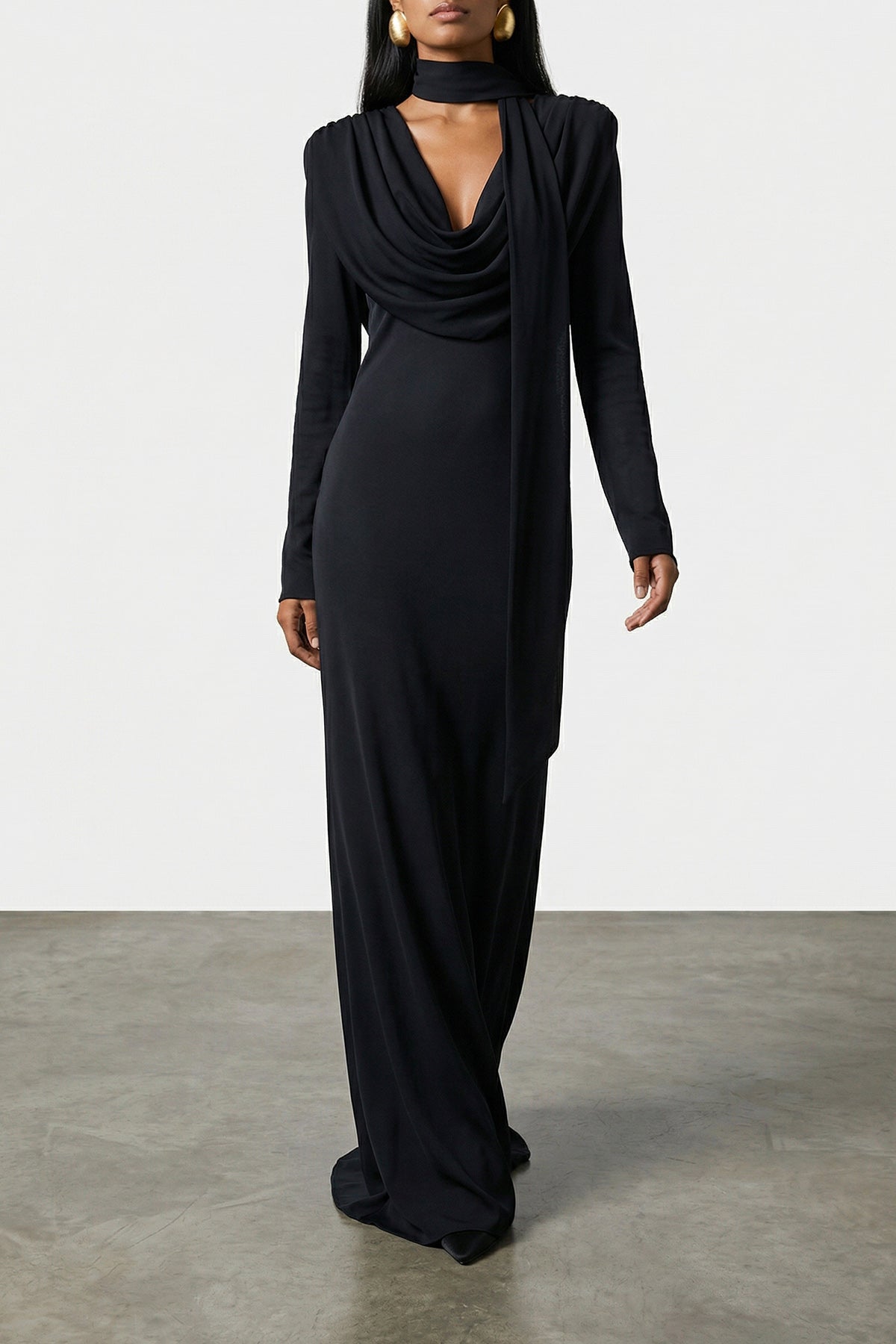 ROTATE BIRGER CHRISTENSEN 38 long satin maxi drapy dress in silk-effect fabric