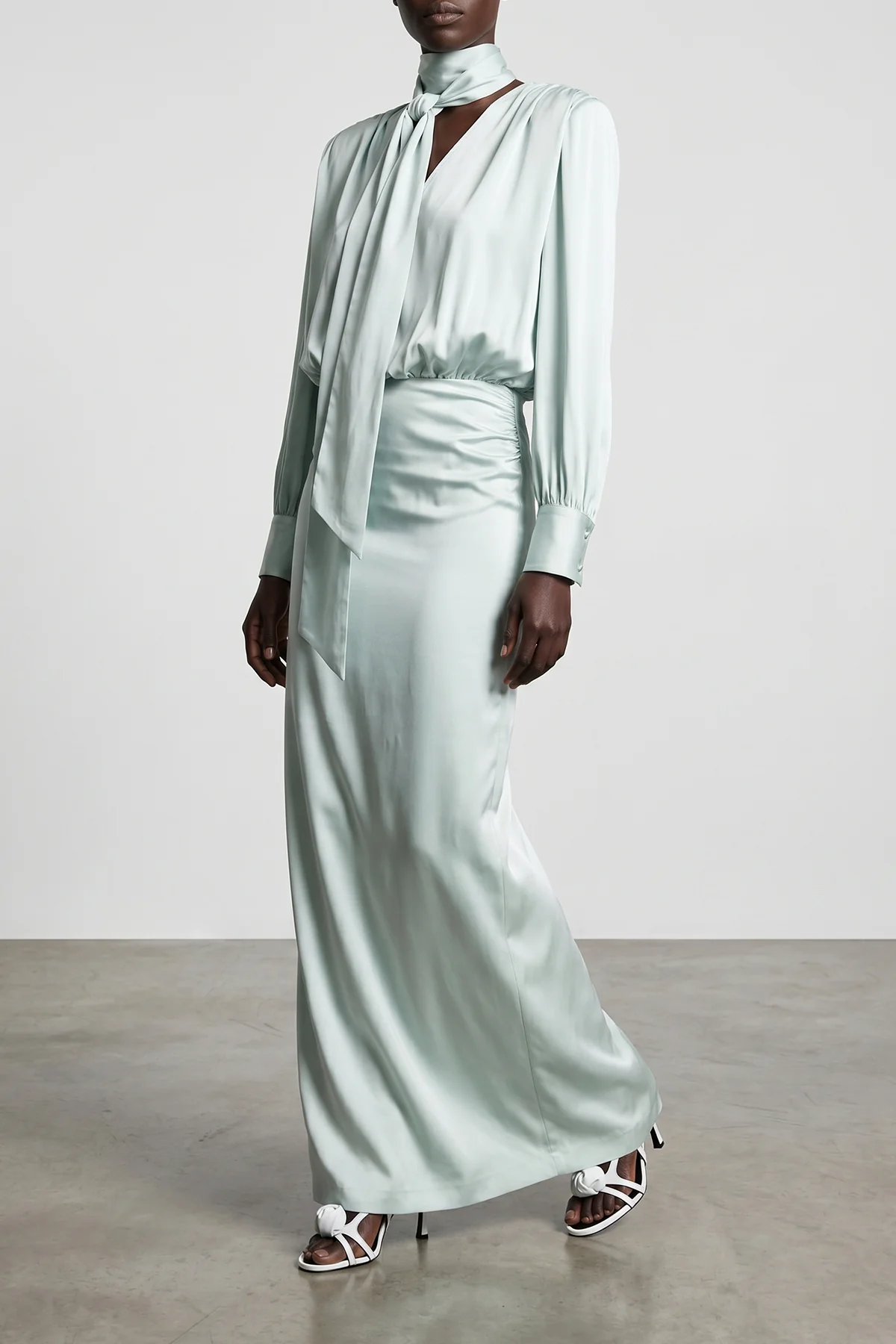 ruched long satin dress