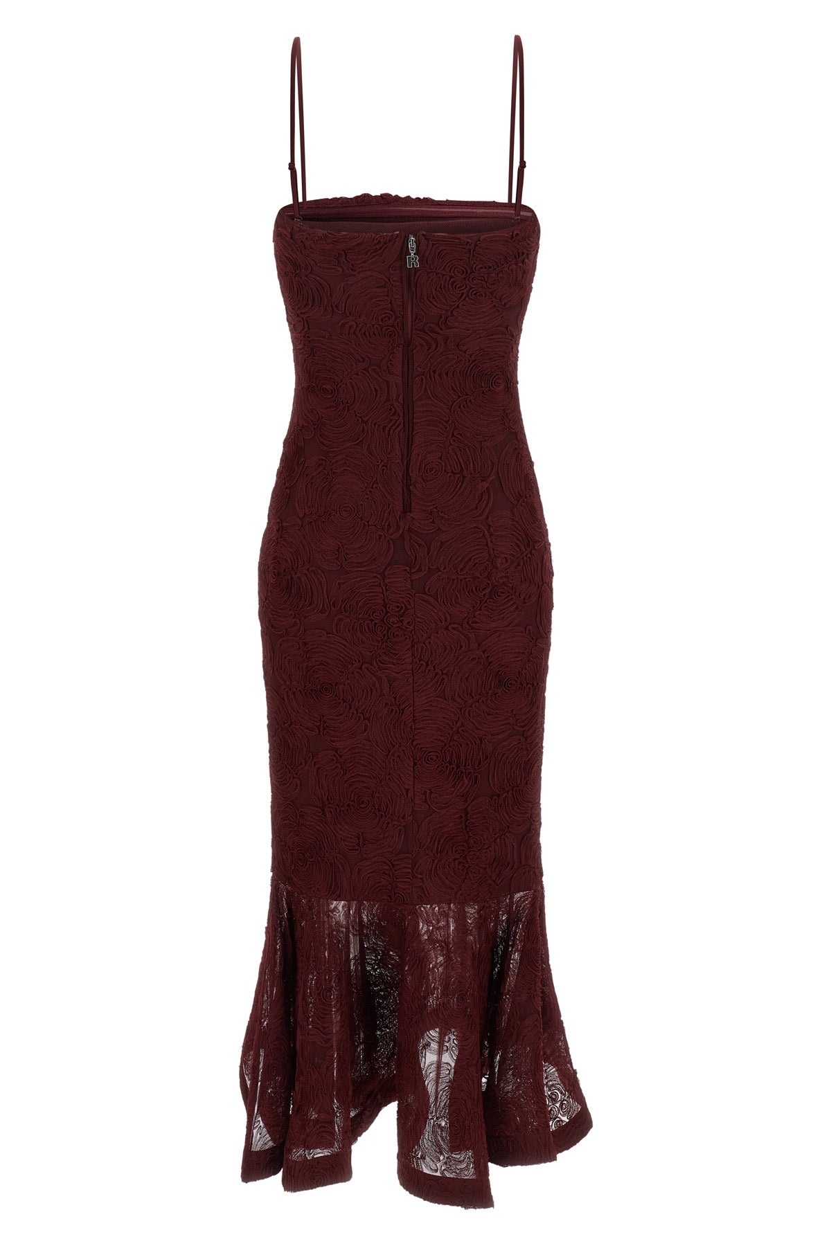 ROTATE BIRGER CHRISTENSEN 34 flower mesh flounce semi-transparent mesh midi dress