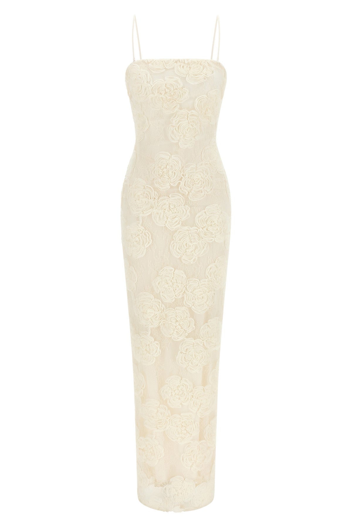 ROTATE BIRGER CHRISTENSEN 34 long flower mesh tube dress in semi-transparent mesh