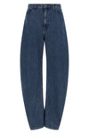 draped barrel leg cotton denim jeans