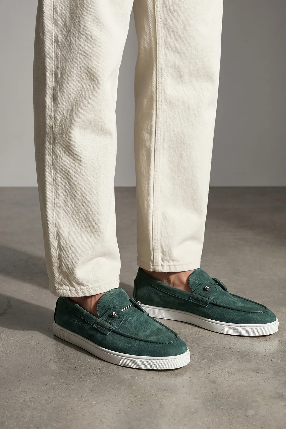 CHRISTIAN LOUBOUTIN 40 chambeliboat lace up slip-on loafers in grain de poudre nabuck