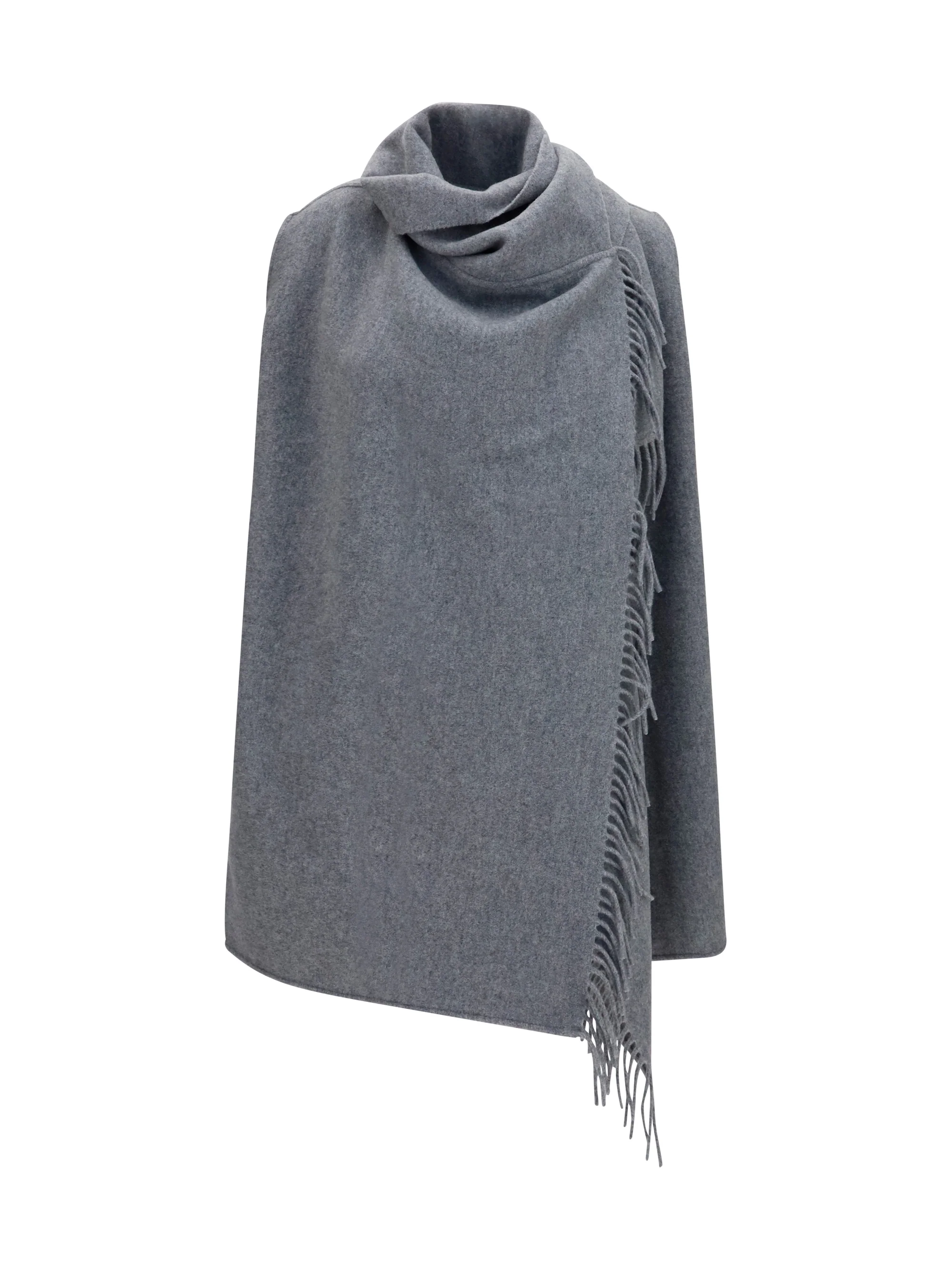 FABIANA FILIPPI OS high-neck wool cape with concealed closure and fringes