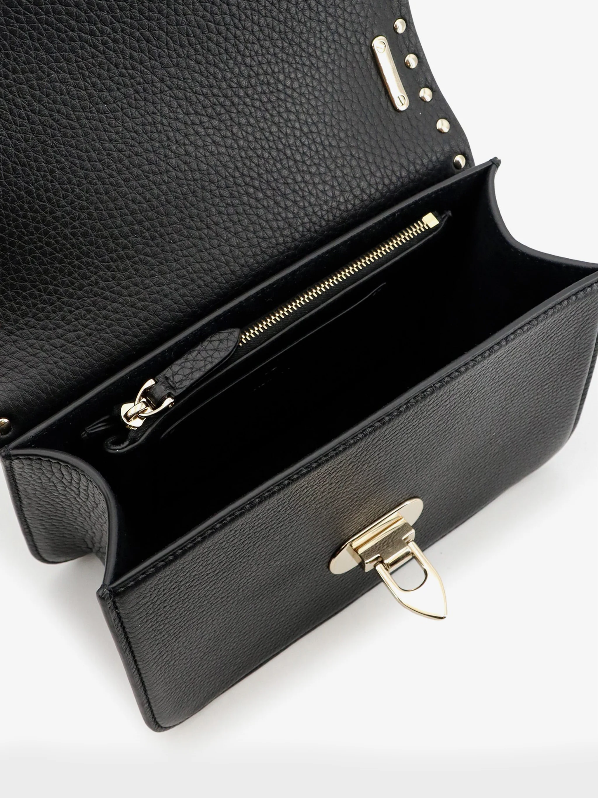 grained calfskin small rockstud crossbody bag
