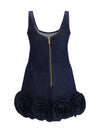denim 3d flower mini dress