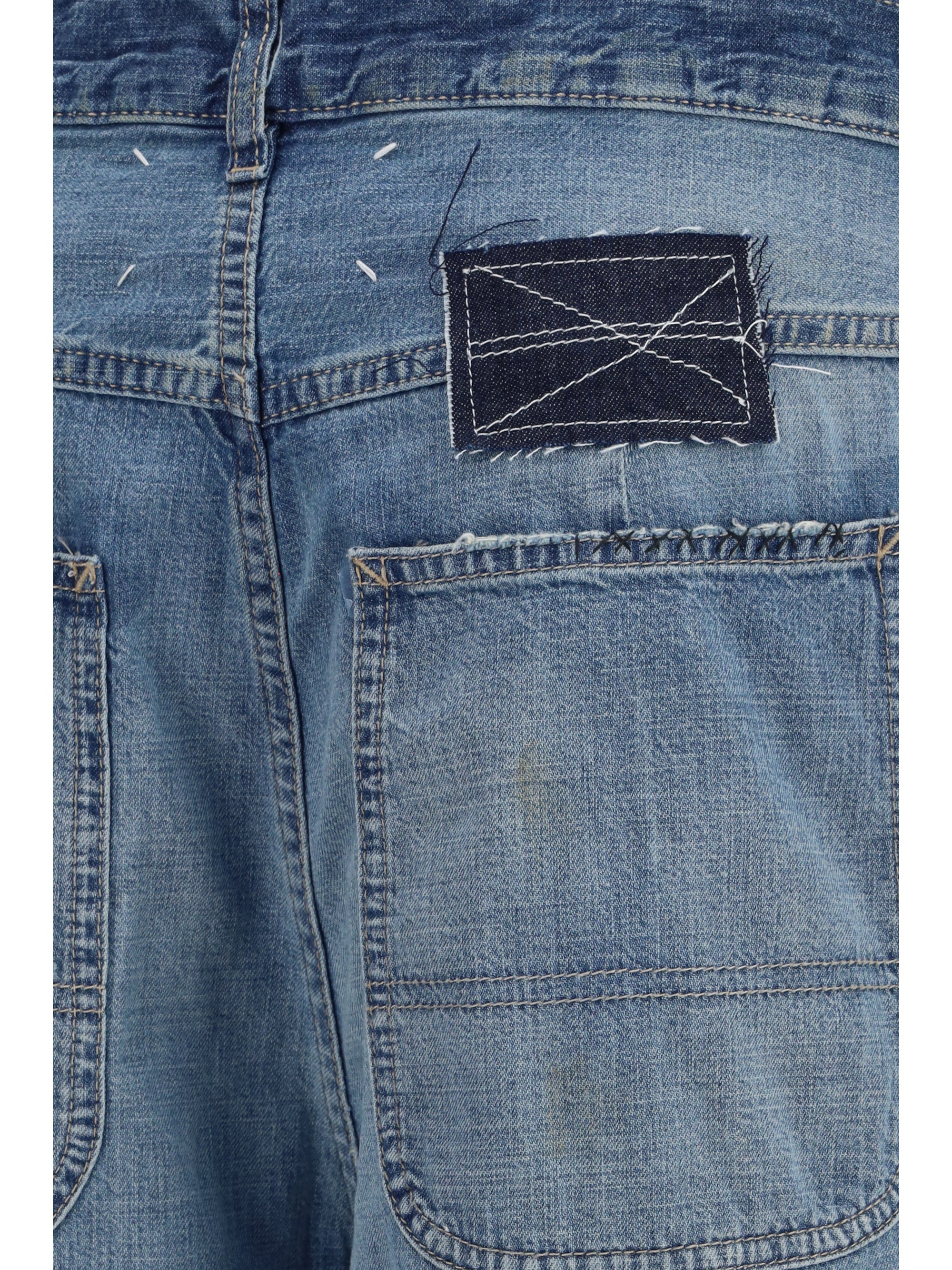 patchwork-detail wide leg jeans