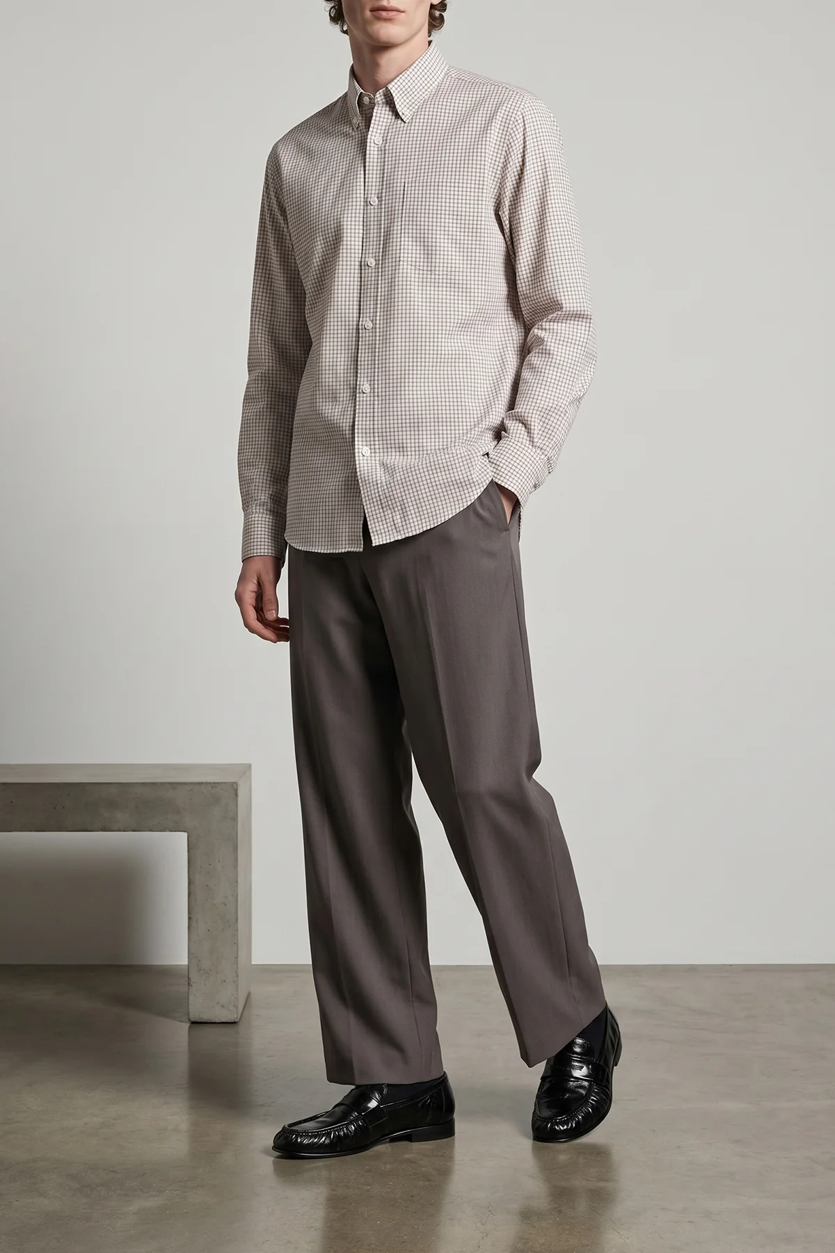 THE ROW M pompeo checked cotton chambray shirt