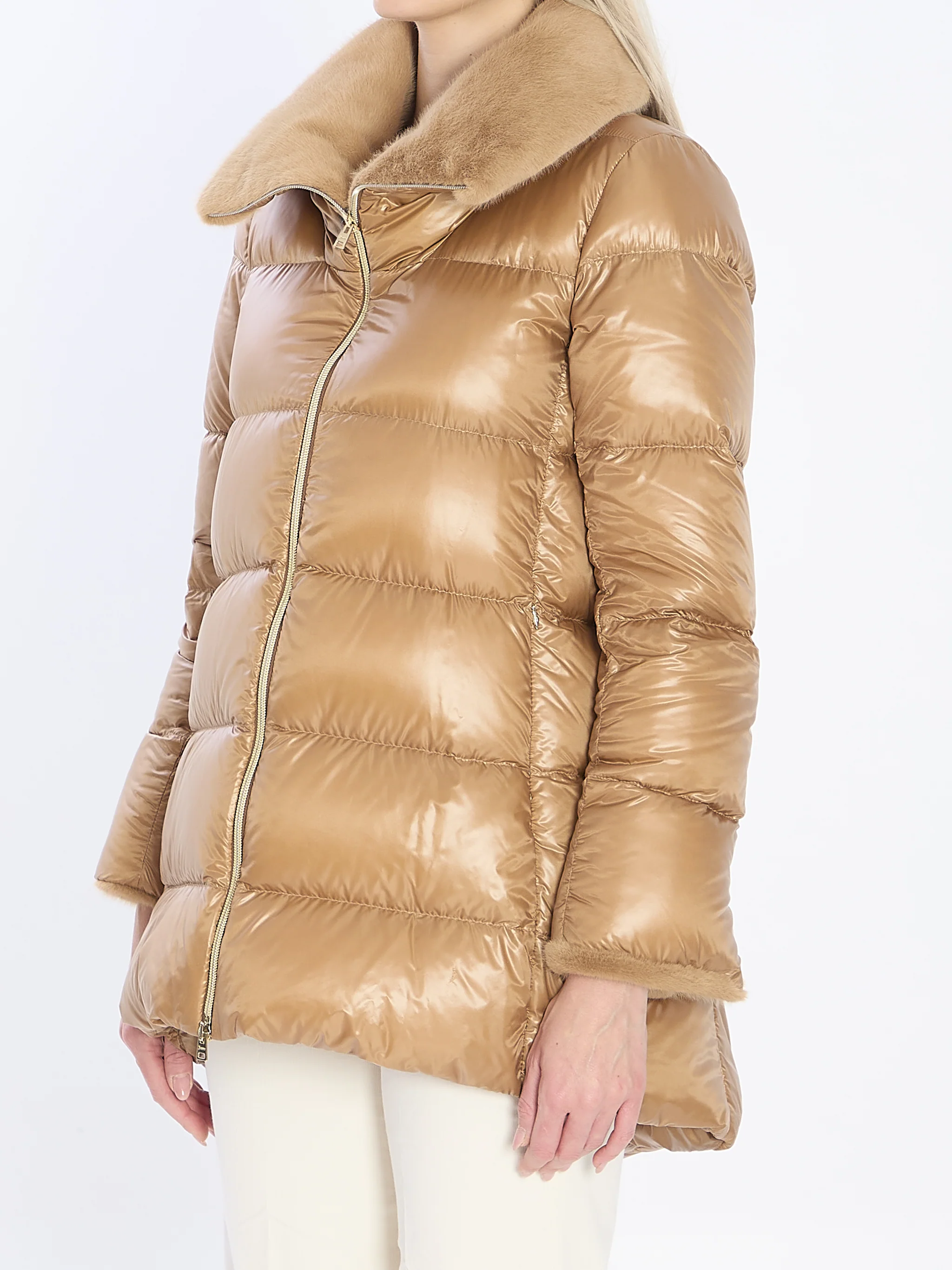 light puffer with collar ecofur