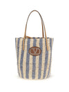 striped raffia bucket bag