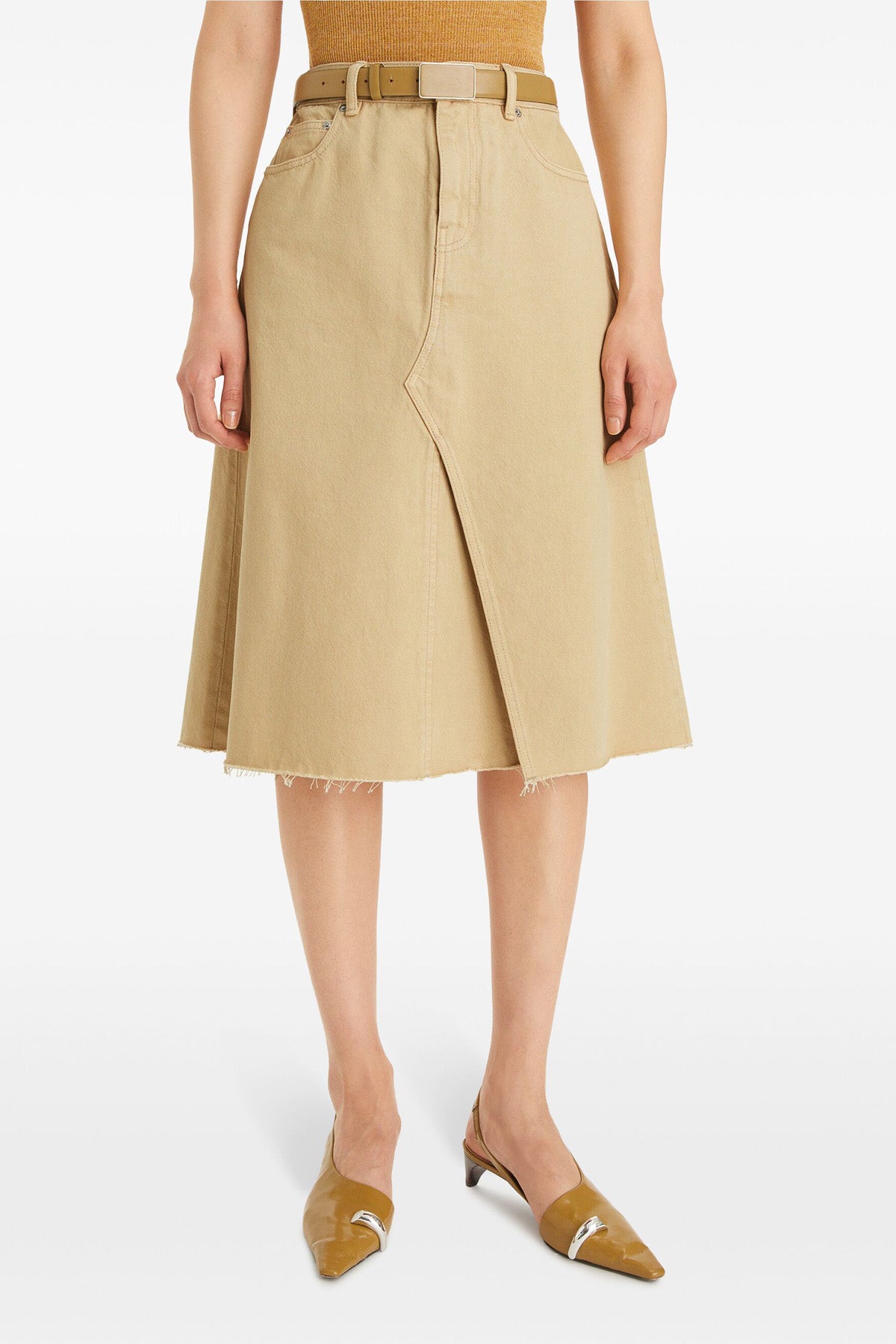 TORY BURCH 2 deconstructed midi cotton denim skirt
