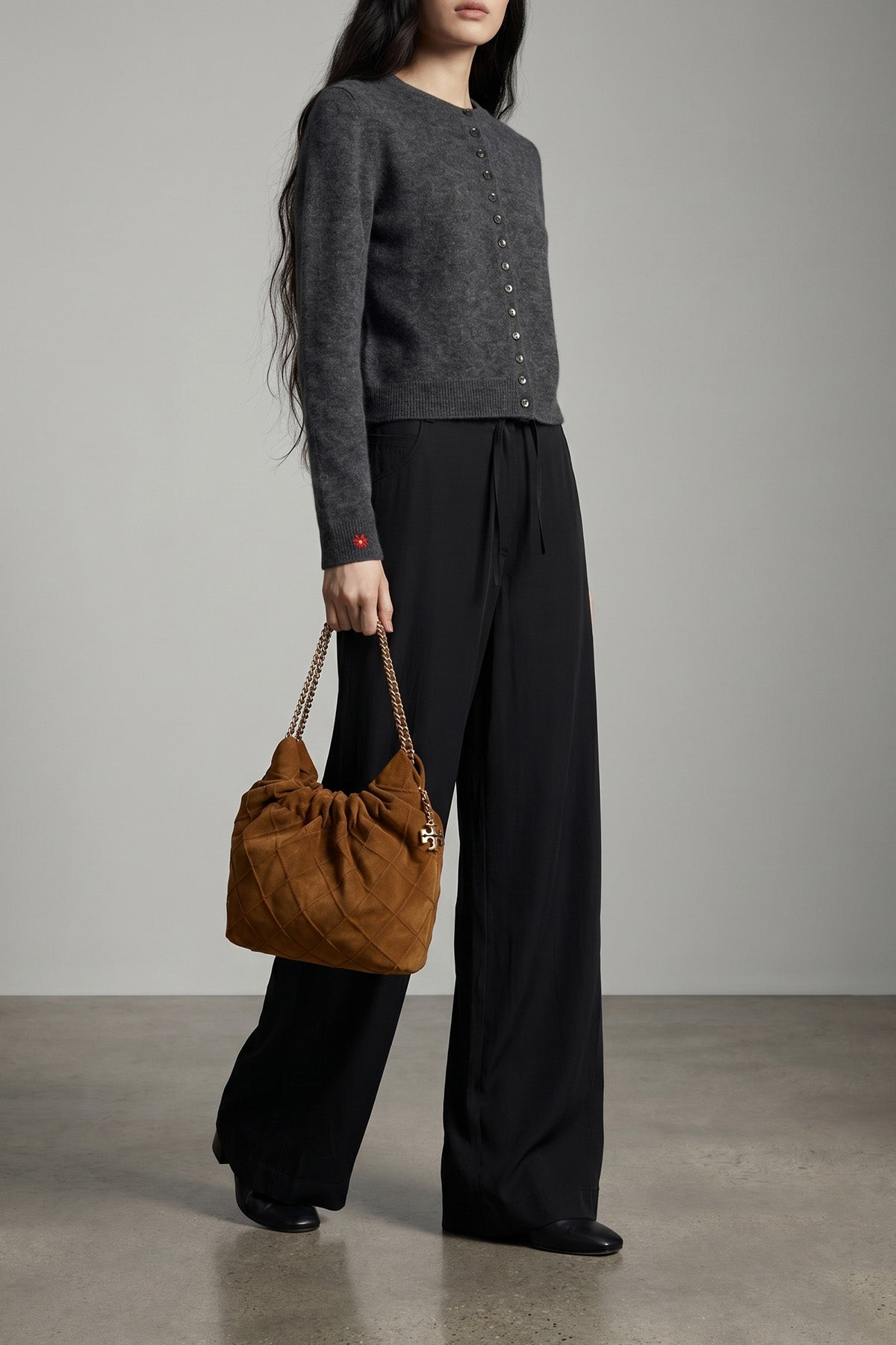 TORY BURCH OS fleming mini suede handbag