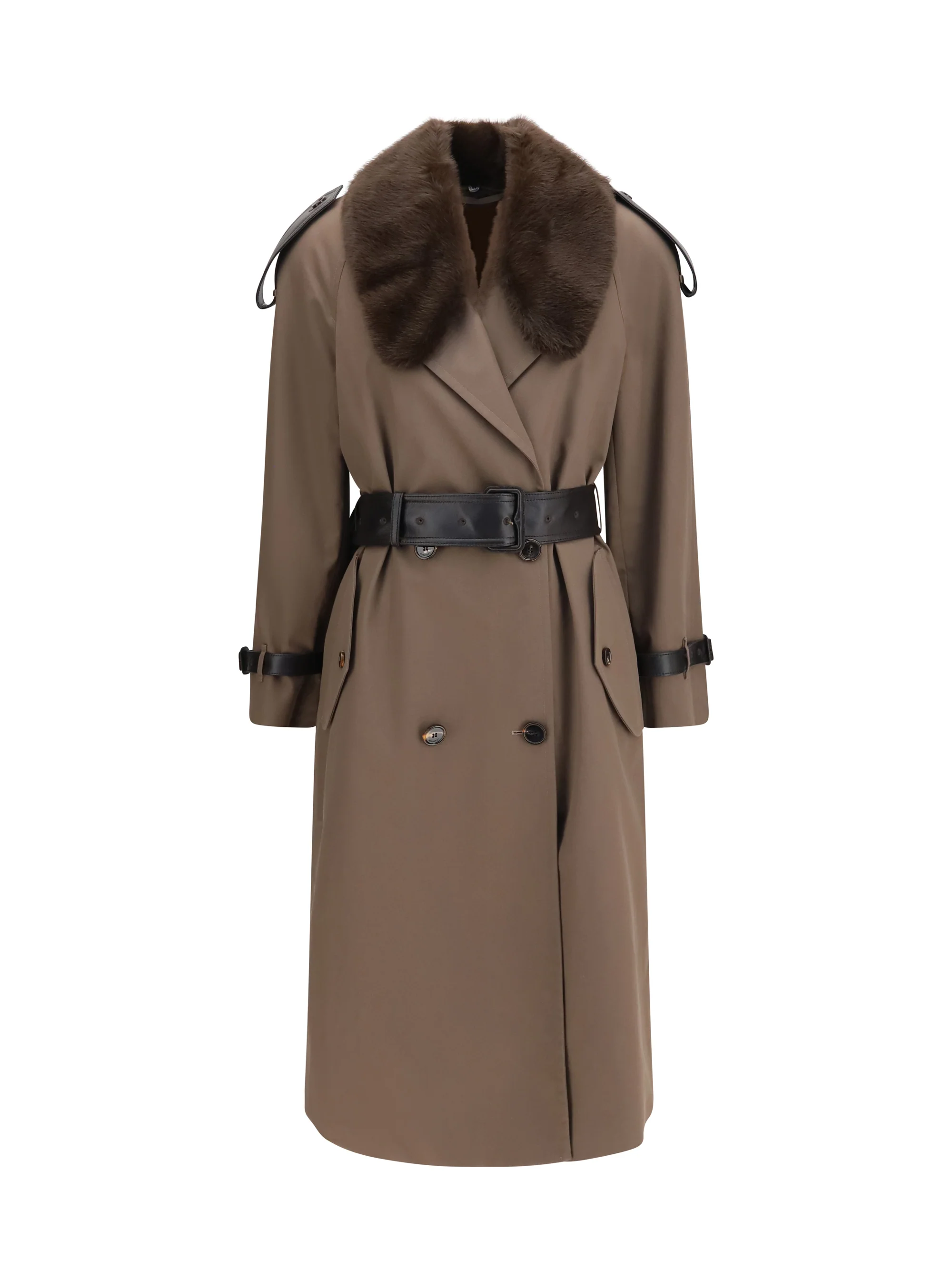 BURBERRY 8 long cotton trench coat with buffalo leather collar