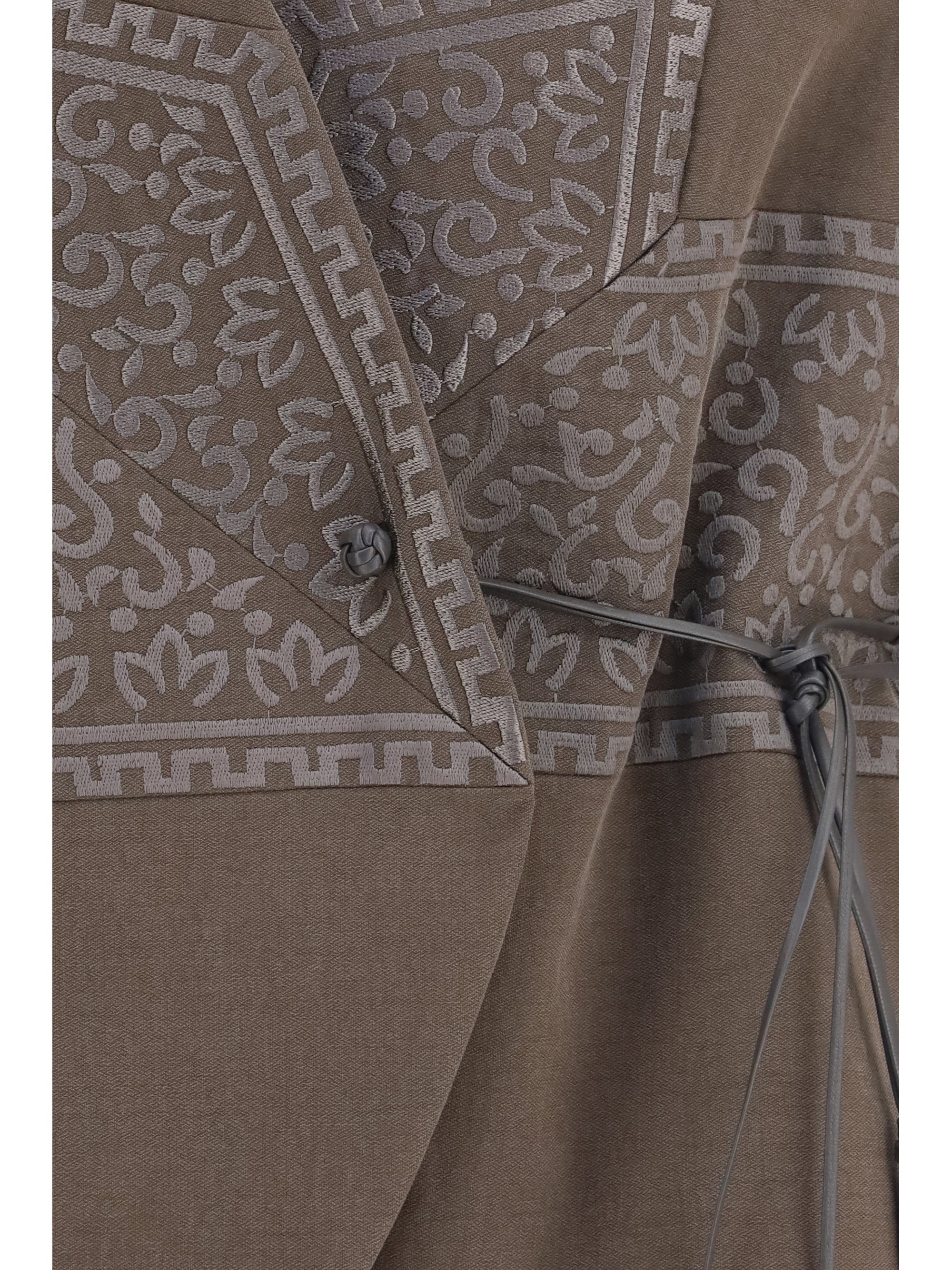 vest in washed silk and virgin wool with jacquard pattern and ties