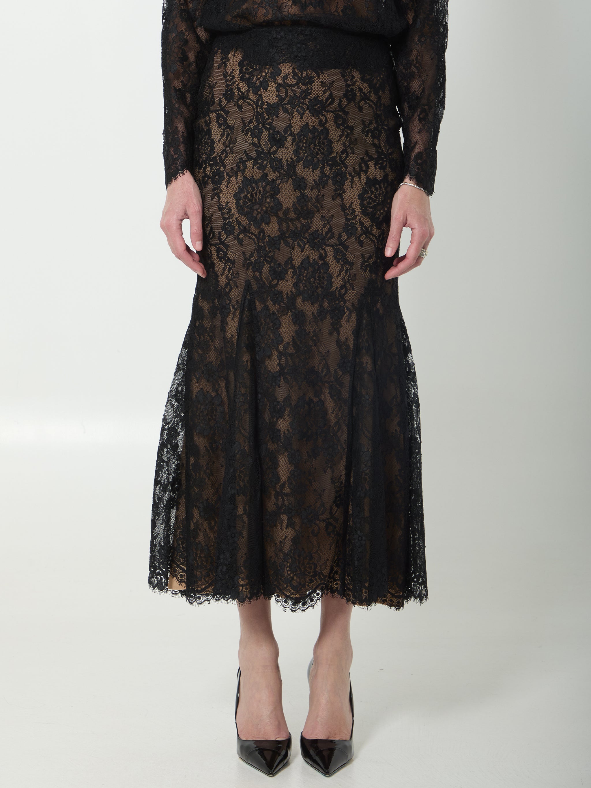 black lace midi skirt