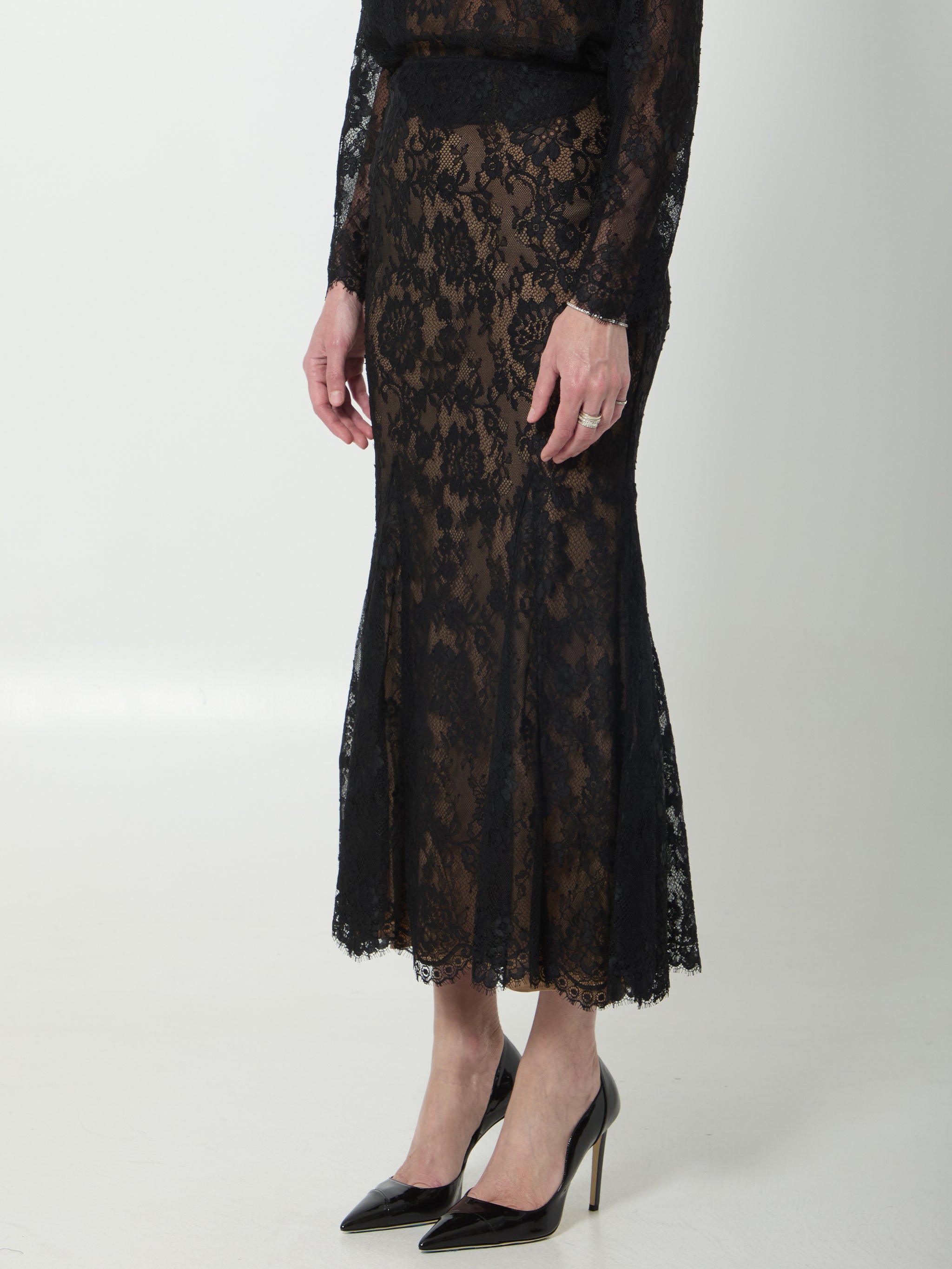 black lace midi skirt