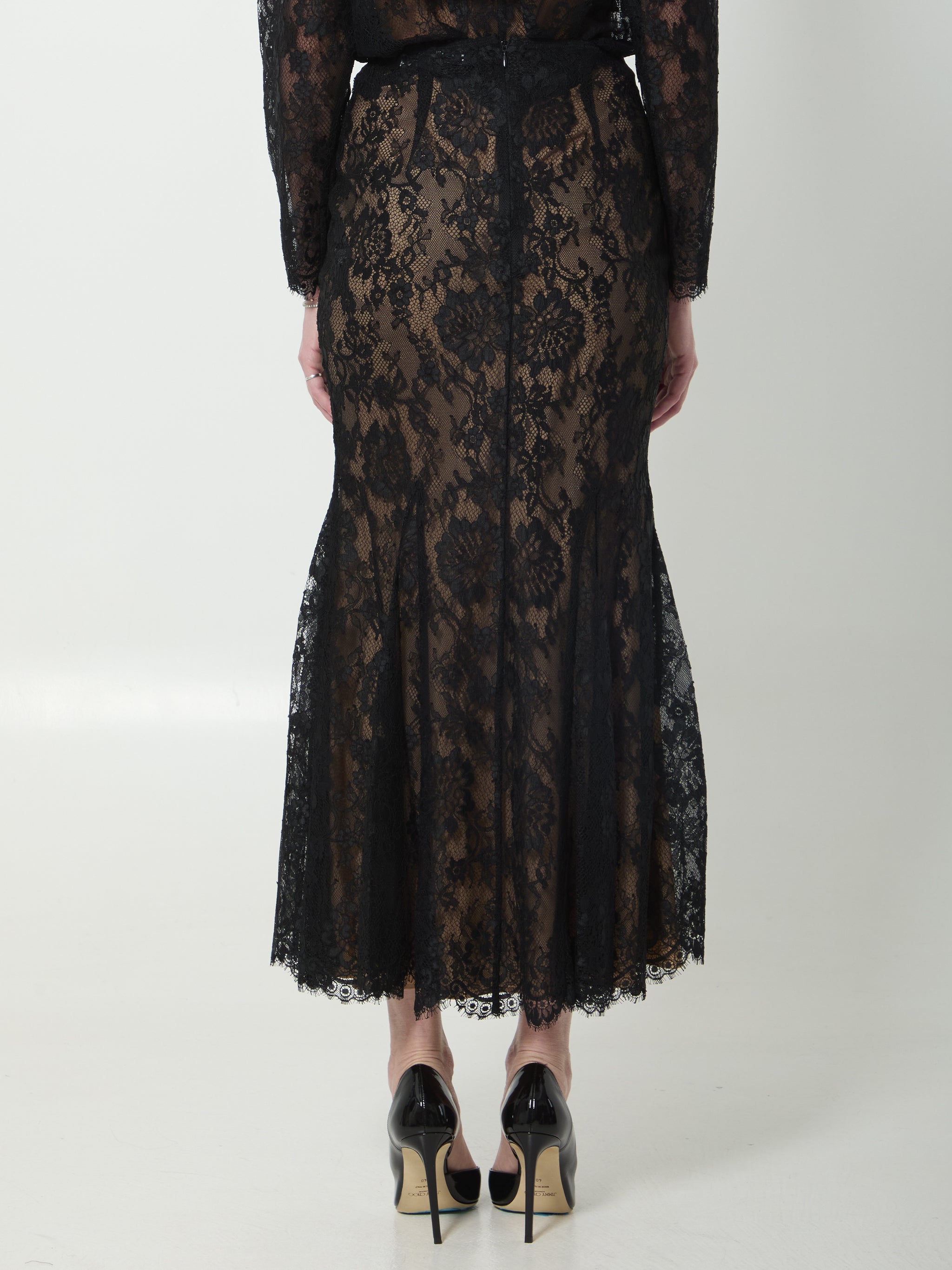 black lace midi skirt